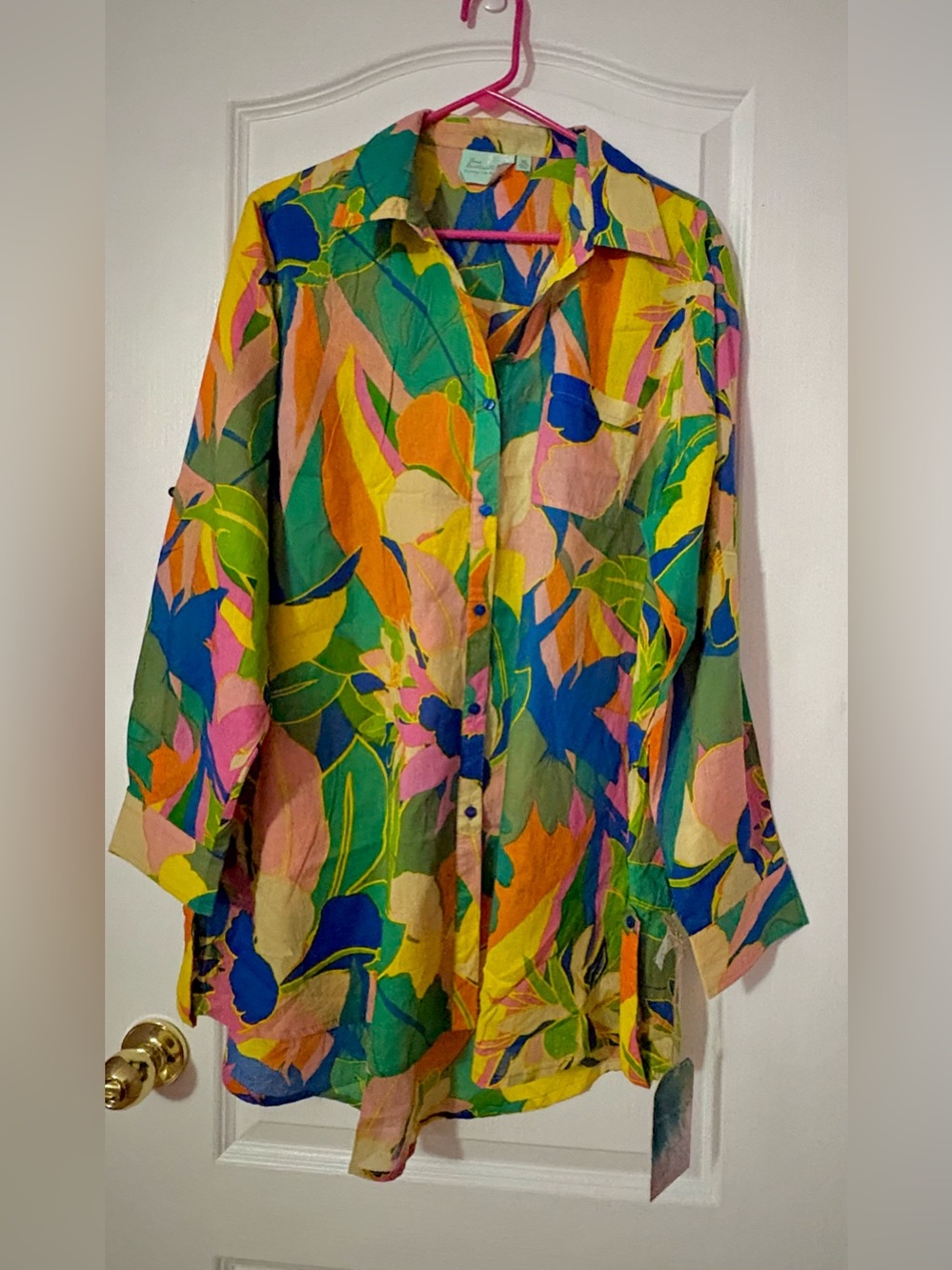 Vibrant Multicolor Floral Swim Coverup Shirt